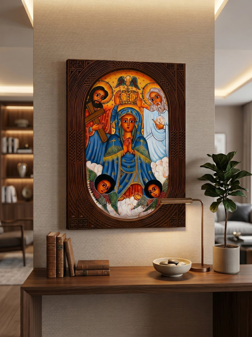 Ethiopian Orthodox Religious Icon Canvas Wall Art - Holy Trinity with Virgin Mary KidaneMihret - Print Multiple Sizes | WomeGifts