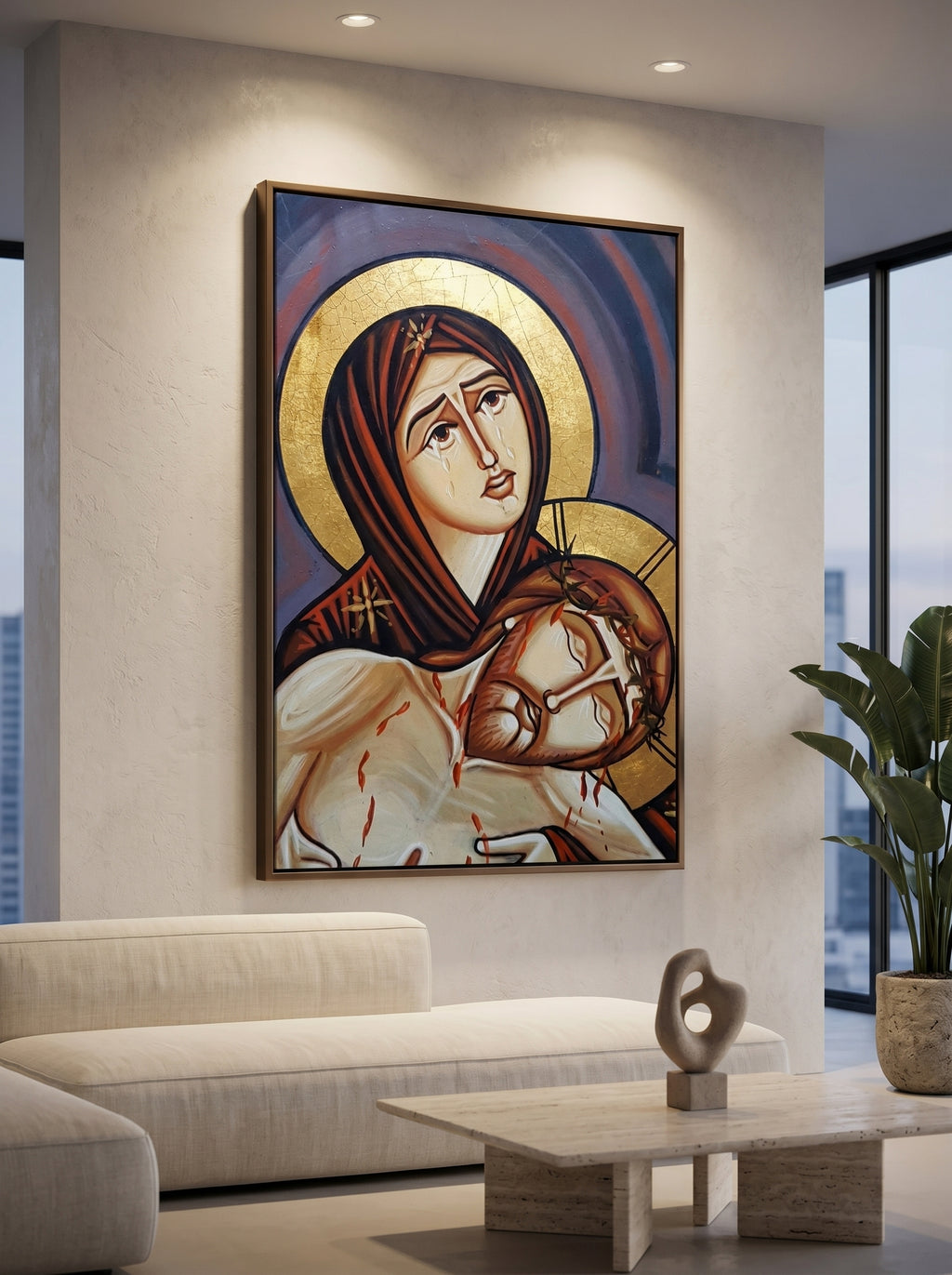 Ethiopian Orthodox Religious Icon Canvas Wall Art - Virgin Mary with Our Lord Wounded Christ Child  Print Multiple Sizes | WomeGifts