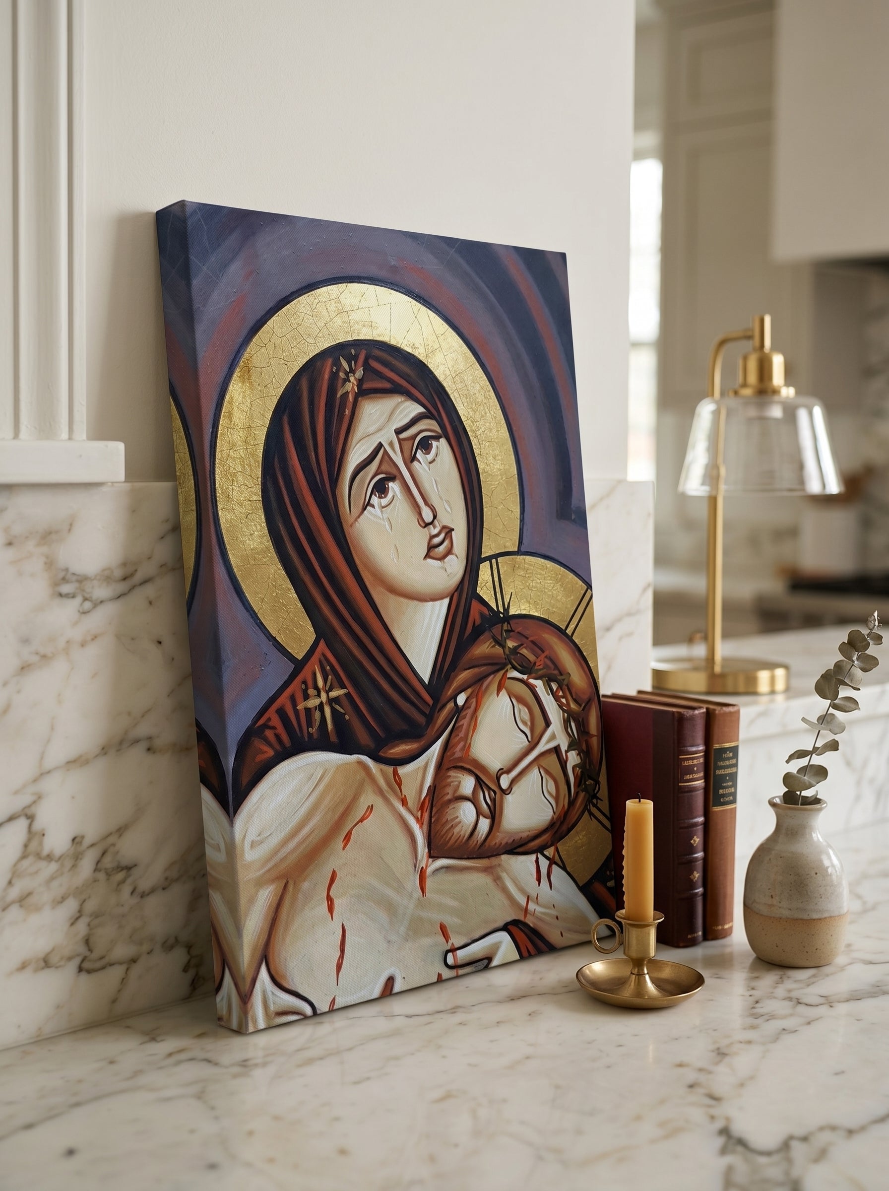 Ethiopian Orthodox Religious Icon Canvas Wall Art - Virgin Mary with Our Lord Wounded Christ Child  Print Multiple Sizes | WomeGifts