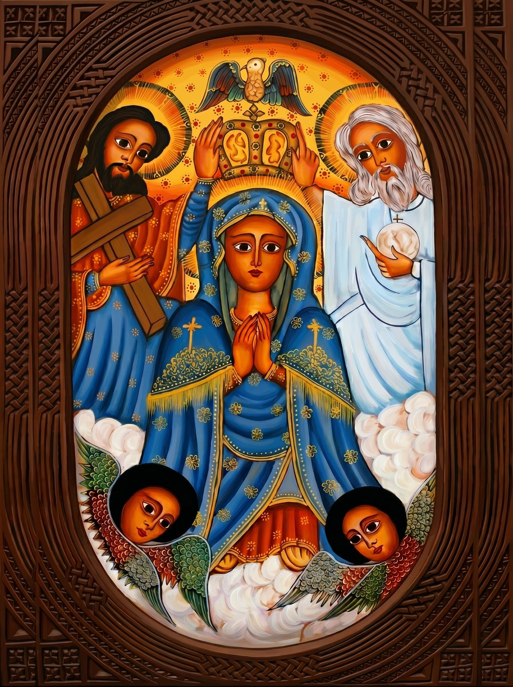 Ethiopian Orthodox Religious Icon Canvas Wall Art - Holy Trinity with Virgin Mary KidaneMihret - Print Multiple Sizes | WomeGifts