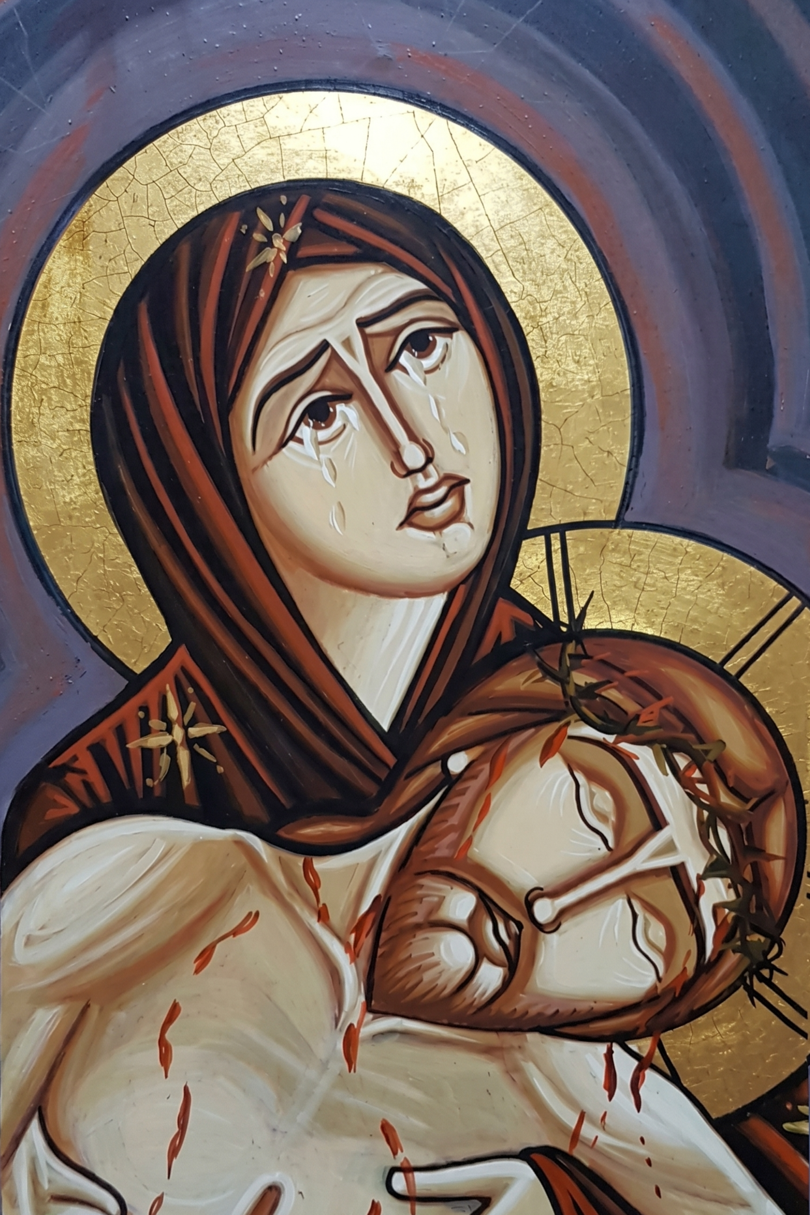 Ethiopian Orthodox Religious Icon Canvas Wall Art - Virgin Mary with Our Lord Wounded Christ Child  Print Multiple Sizes | WomeGifts