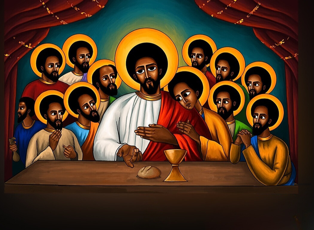 Ethiopian Orthodox Last Supper Canvas Wall Art - Jesus & Apostles Tselote Hamus Religious Icon Print Multiple Sizes | WomeGifts