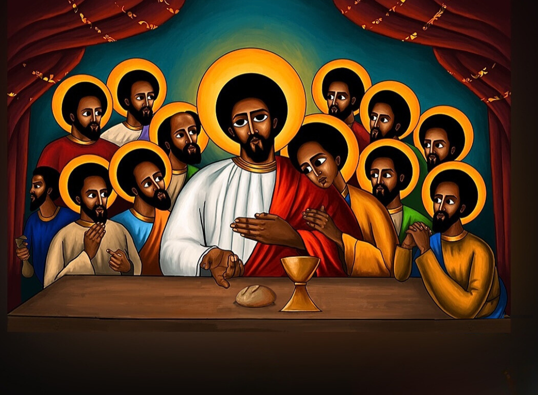 Ethiopian Orthodox Last Supper Canvas Wall Art - Jesus & Apostles Tselote Hamus Religious Icon Print Multiple Sizes | WomeGifts