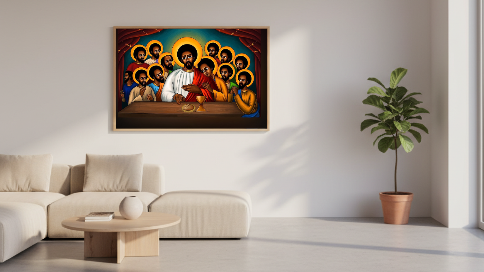 Ethiopian Orthodox Last Supper Canvas Wall Art - Jesus & Apostles Tselote Hamus Religious Icon Print Multiple Sizes | WomeGifts