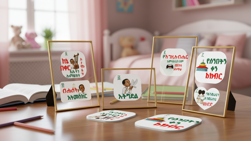 Ten Commandments Kids Stickers - Bilingual Amharic & English Ethiopian Orthodox Sticker Pack | WomeGifts