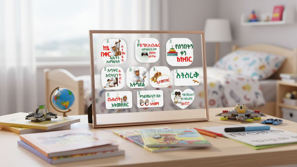 Ten Commandments Kids Stickers - Bilingual Amharic & English Ethiopian Orthodox Sticker Pack | WomeGifts