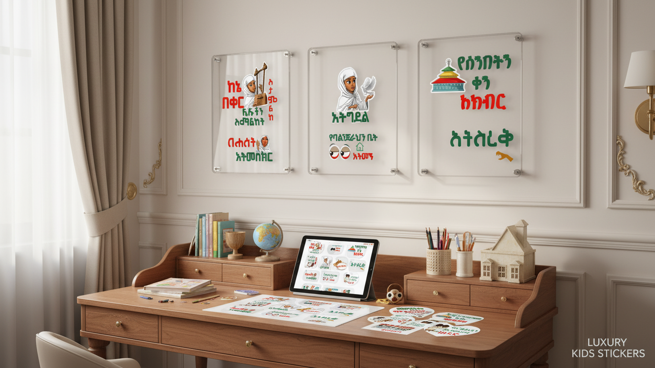 Ten Commandments Kids Stickers - Bilingual Amharic & English Ethiopian Orthodox Sticker Pack | WomeGifts