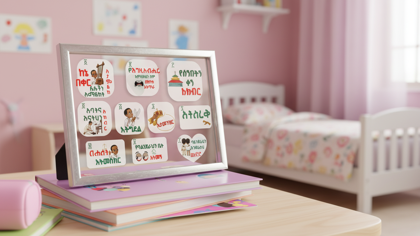 Ten Commandments Kids Stickers - Bilingual Amharic & English Ethiopian Orthodox Sticker Pack | WomeGifts