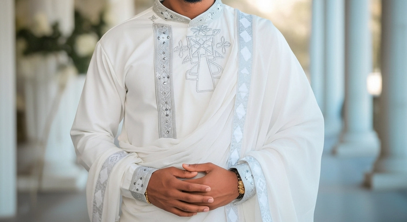 Long sleeve white shirt and Netela